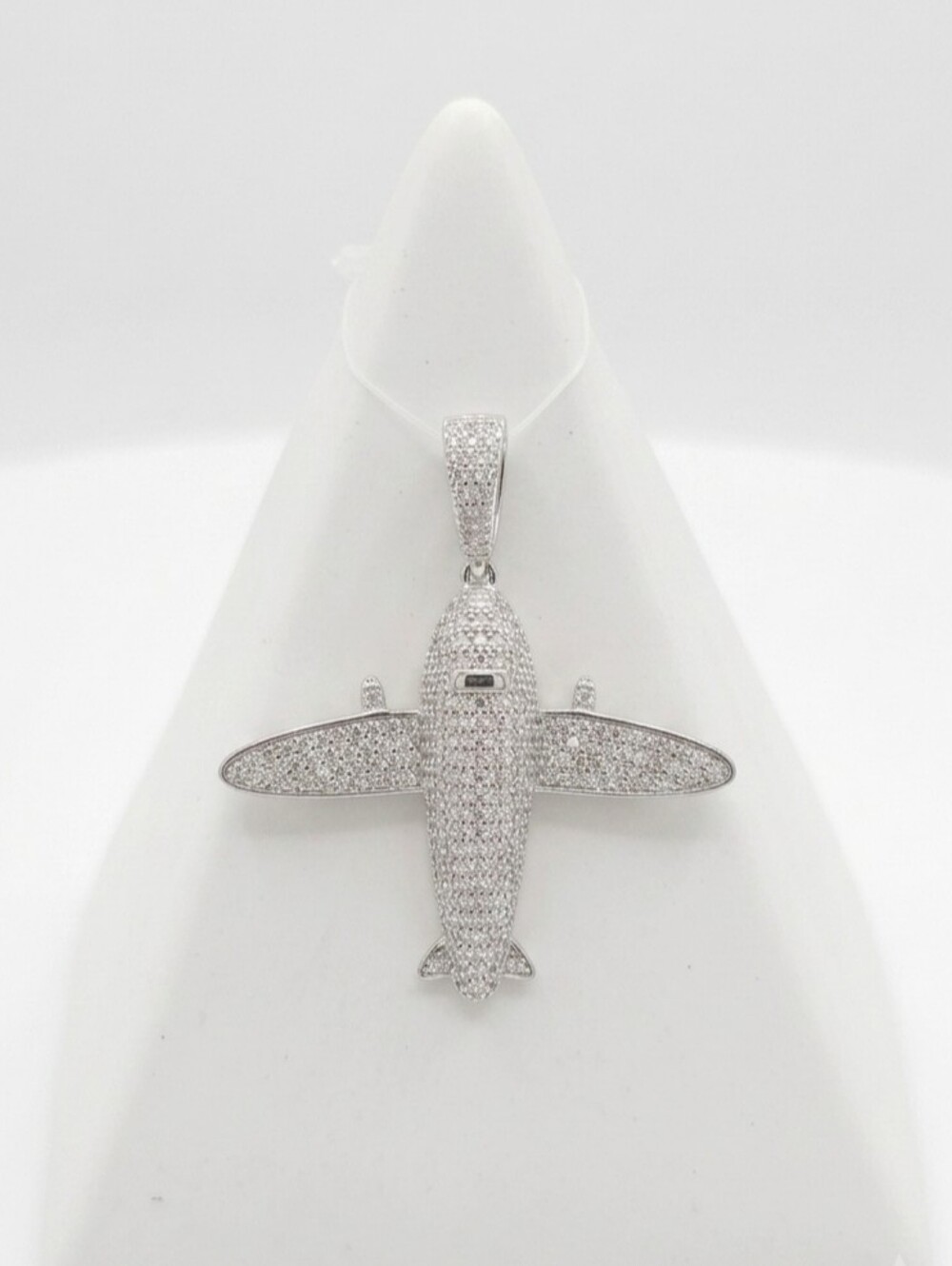 925 Sterling Silver Moissanite [1.29ct] Pavé Airplane Pendant [27/33mm]